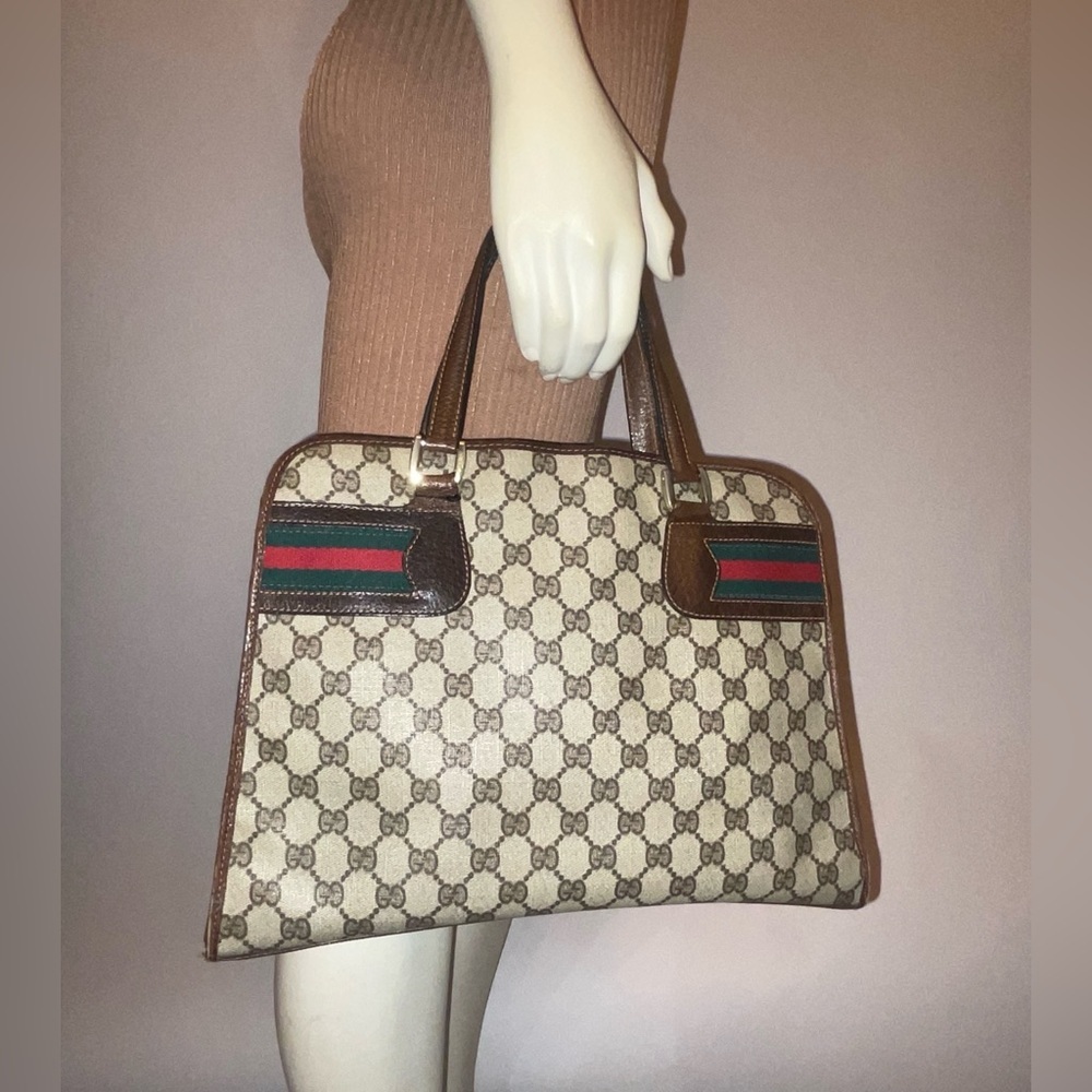 Gucci Sherry GG Monogram Canvas Handbag GG Signature Stripe Rare Bag